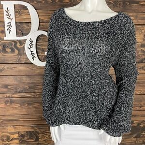 Quinn | Marled Oreo Knit High Low Sweater Wide Scoop‎ Neck Elbow Patchwork